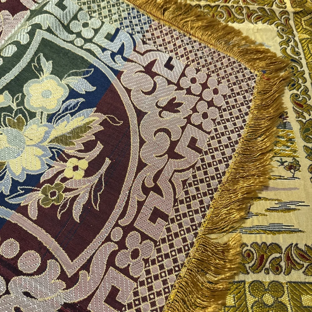 Spanish Tapestry Scarf Sevilla Spain Embroidered Manton Altar Table 48x48 Vtg